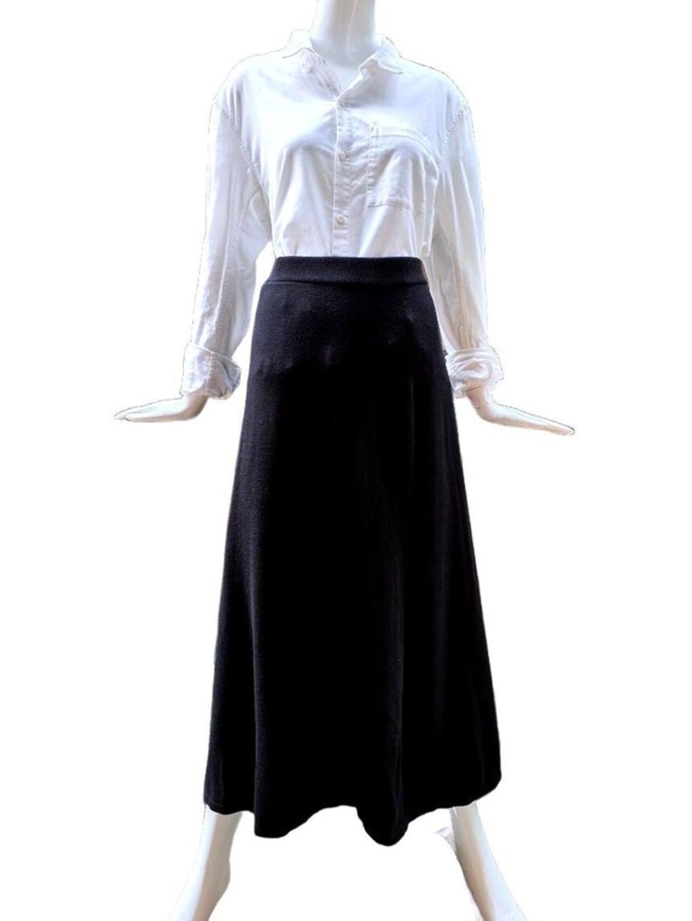 Ulla Popken Black Viscose Blend Knit A-Line Skirt Elastic Waist Plus Size 16/18